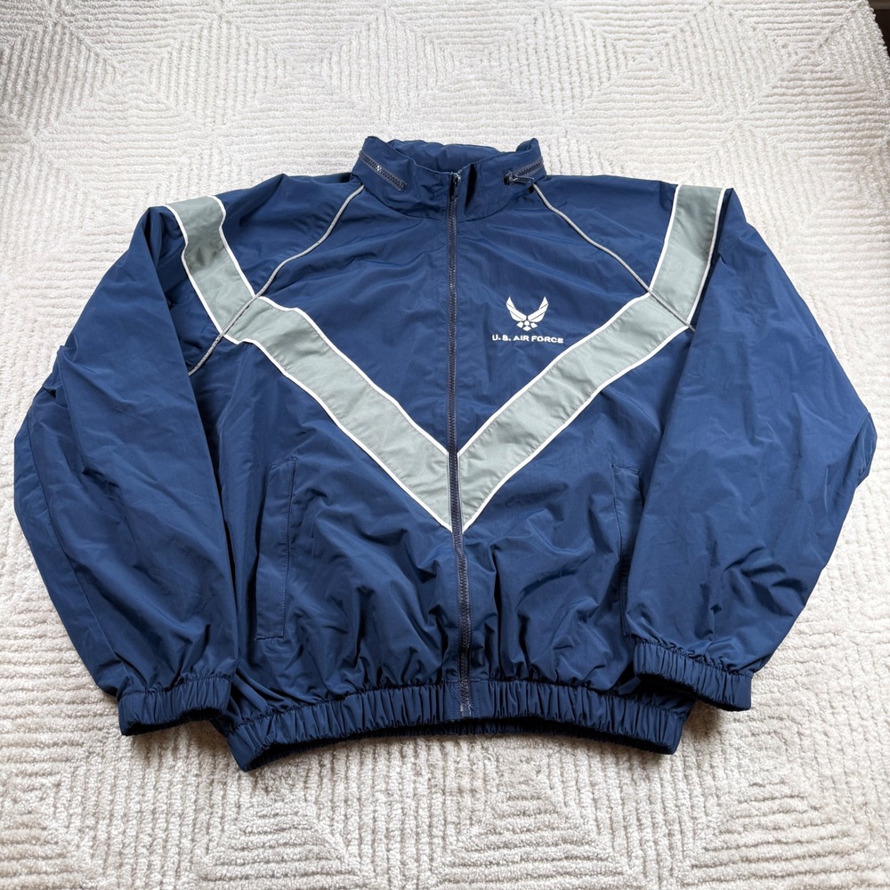 US Air Force PT Jacket Mens L Short Blue Windbreaker Military Gorp VTG Y2K 00s